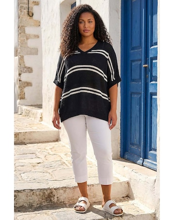 Roman Curve Stripe V-Neck Knit Jumper