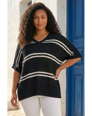 Roman Curve Stripe V-Neck Knit Jumper