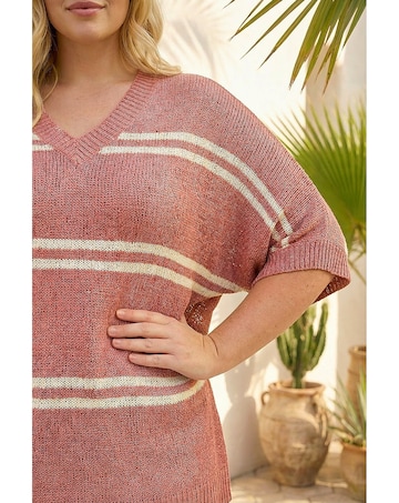 Roman Curve Stripe V-Neck Knit Jumper