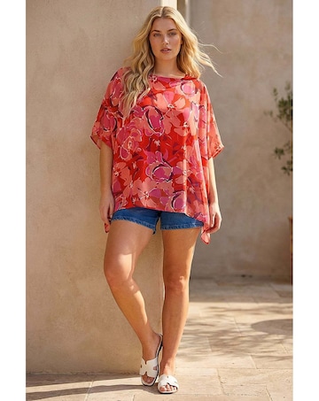 Roman Curve Floral Chiffon Hanky Hem Top
