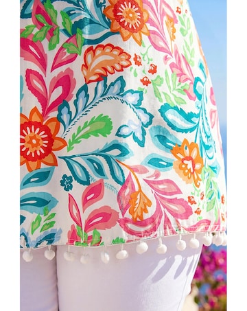 Roman Curve Floral Pom Pom Bardot Top
