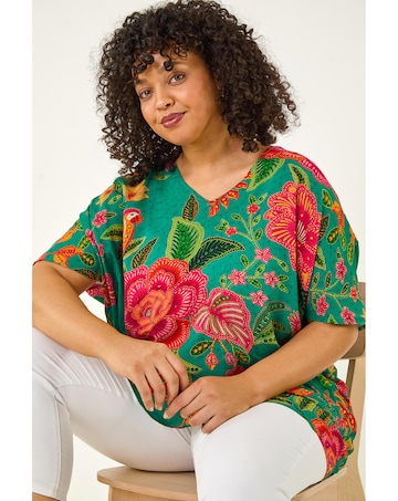 Roman Curve Floral Print V-Neck Top