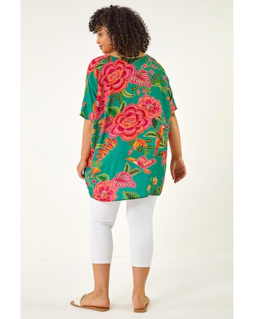 Roman Curve Floral Print V-Neck Top
