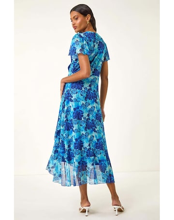 Roman Floral Frill Mesh Stretch Dress