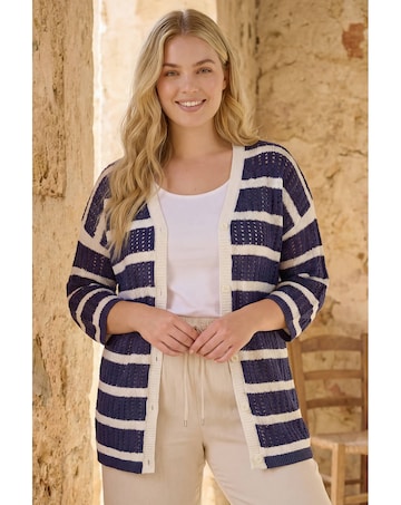 Roman Curve Stripe Crochet Knit Cardigan