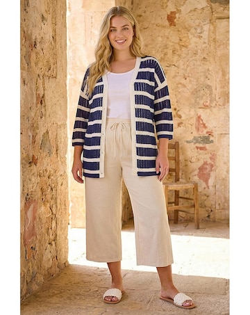 Roman Curve Stripe Crochet Knit Cardigan
