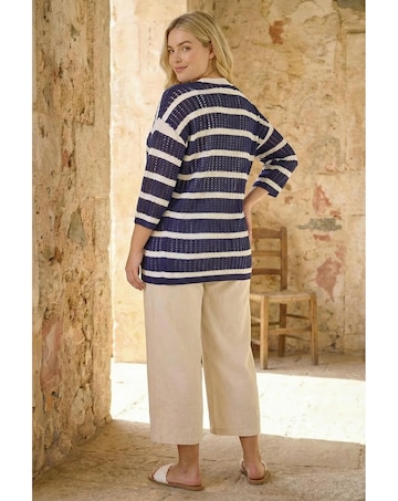 Roman Curve Stripe Crochet Knit Cardigan