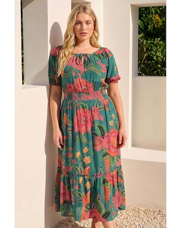 Roman Curve Floral Shirred Waist Dress