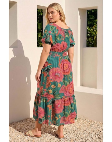 Roman Curve Floral Shirred Waist Dress