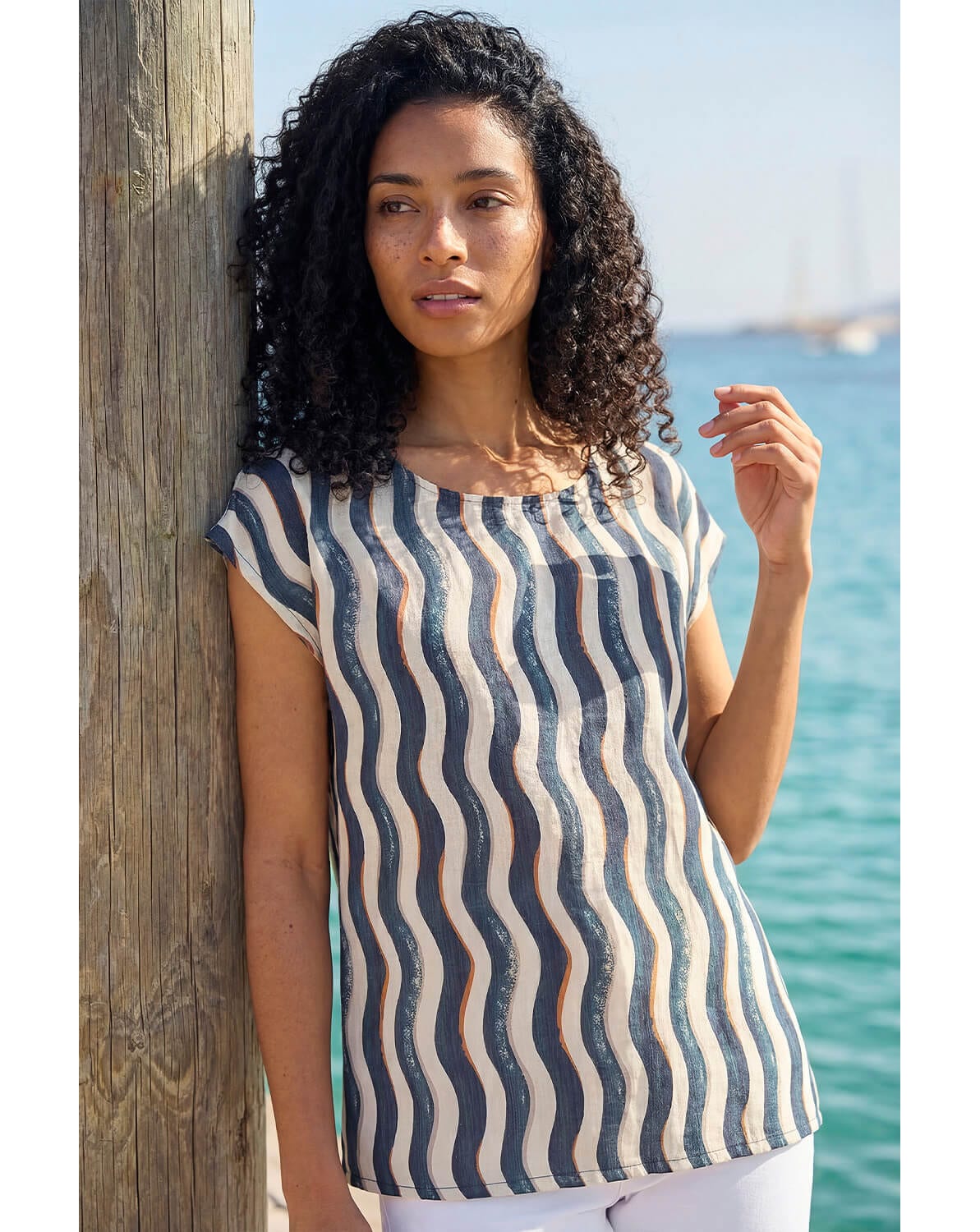 New In - Roman Wave Stripe Print Tunic Top