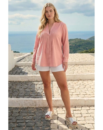 Roman Curve Pintuck Sequin Blouse