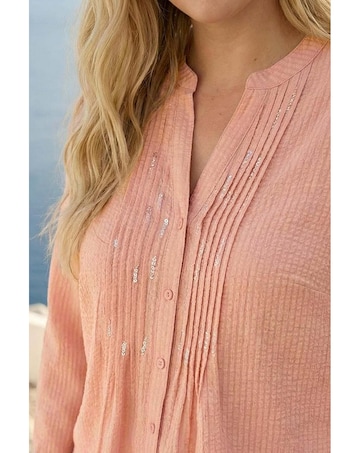 Roman Curve Pintuck Sequin Blouse