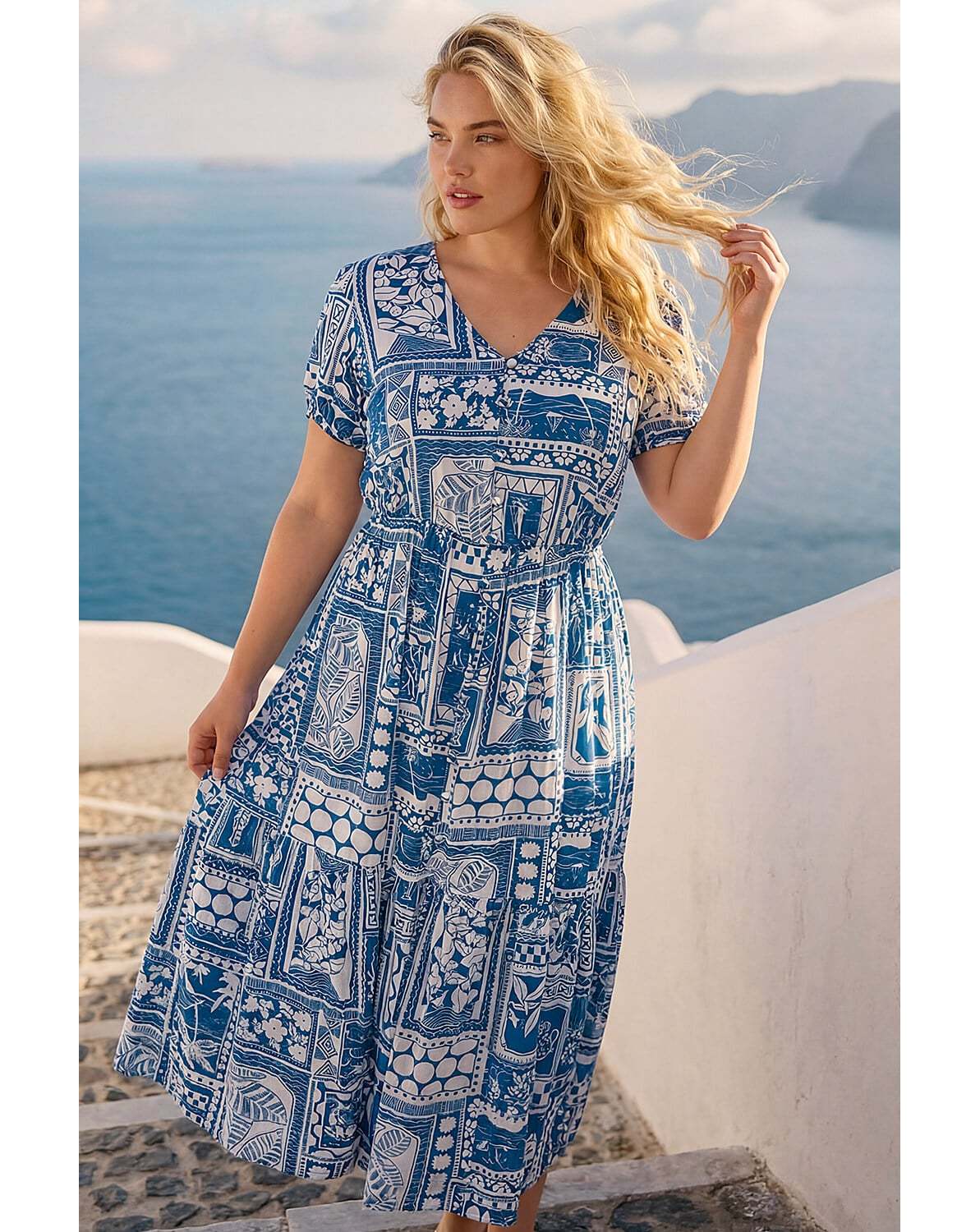 Roman Curve Postcard Print Midi Dress | Ambrose Wilson