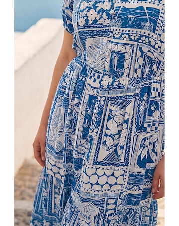 Roman Curve Postcard Print Midi Dress