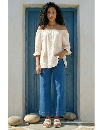 Roman Floral Embroidered Bardot Top