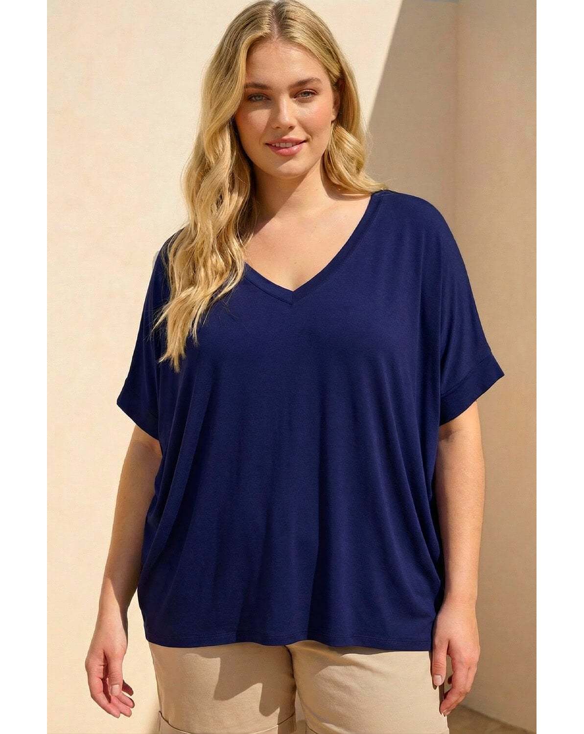 New In - Roman Curve V-Neck Stretch Top