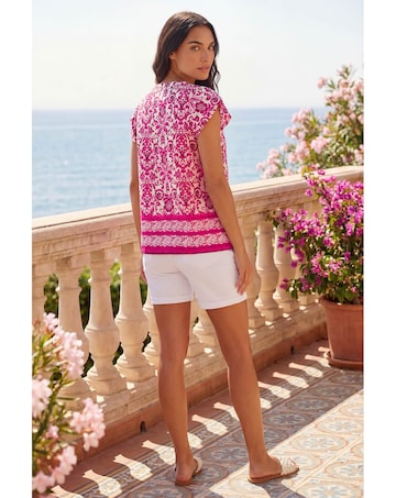 Roman Floral Border Print Frill Blouse