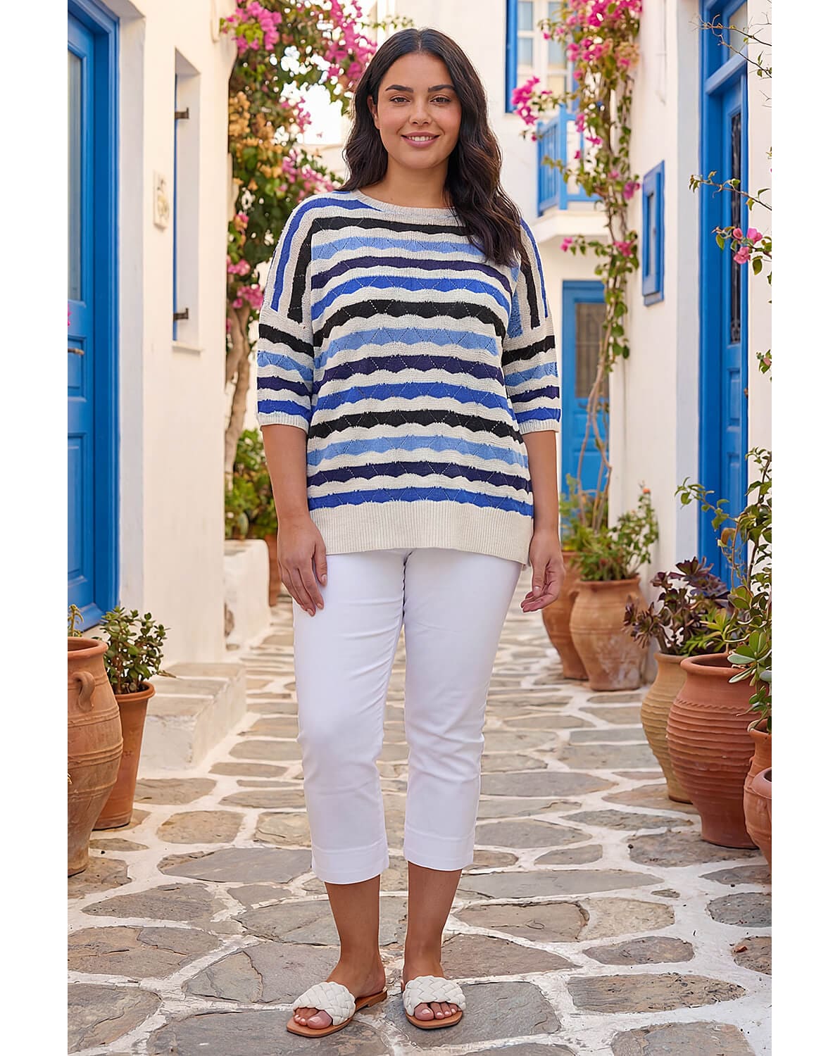 New In - Roman Curve Wave Stripe Jumper