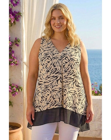 Roman Curve Animal Chiffon Hem Vest Top