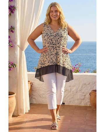Roman Curve Animal Chiffon Hem Vest Top