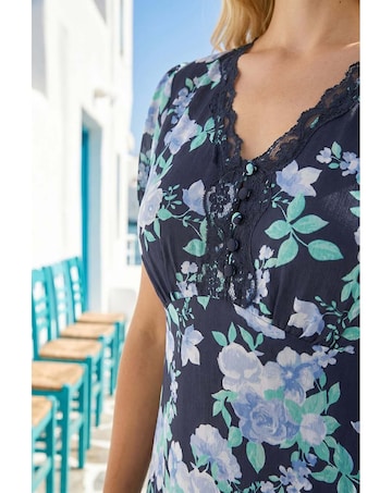 Roman Floral Lace Trim Midi Dress