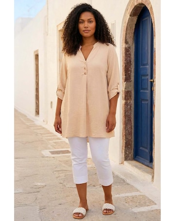 Roman Curve Textured Buttoned Tunic Top