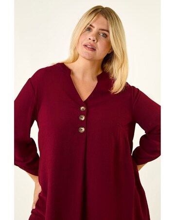 Roman Curve Textured Buttoned Tunic Top