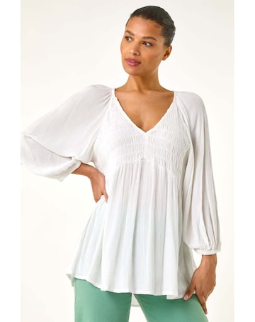 Roman Shirred V-Neck Top