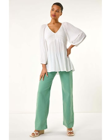 Roman Shirred V-Neck Top