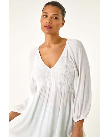 Roman Shirred V-Neck Top