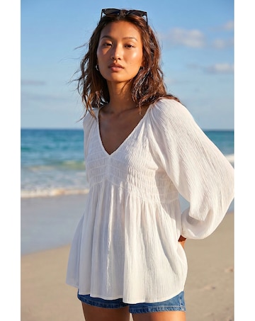 Roman Shirred V-Neck Top