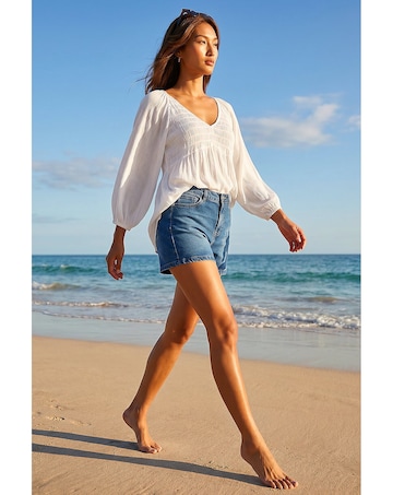 Roman Shirred V-Neck Top