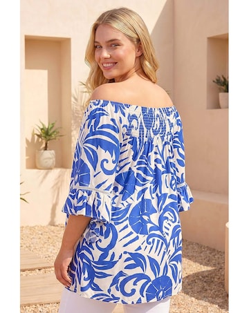 Roman Curve Printed Bardot Top