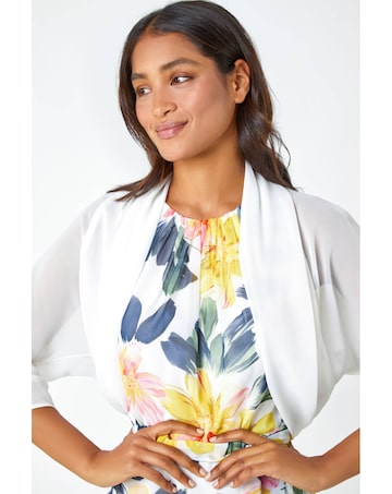 Roman 3/4 Sleeve Ruched Chiffon Bolero