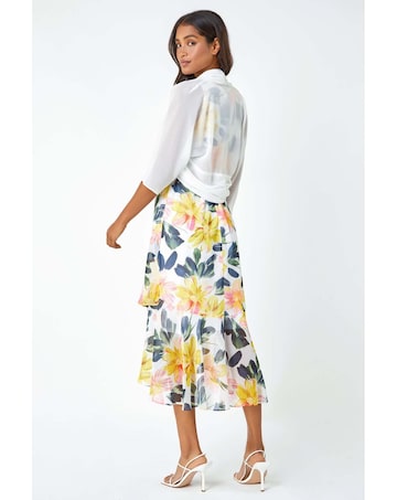 Roman 3/4 Sleeve Ruched Chiffon Bolero