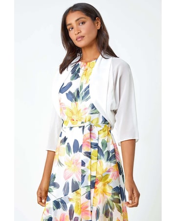 Roman 3/4 Sleeve Ruched Chiffon Bolero