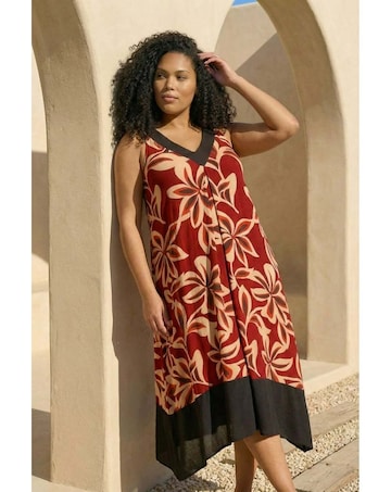 Roman Curve Floral Print V-Neck Dress
