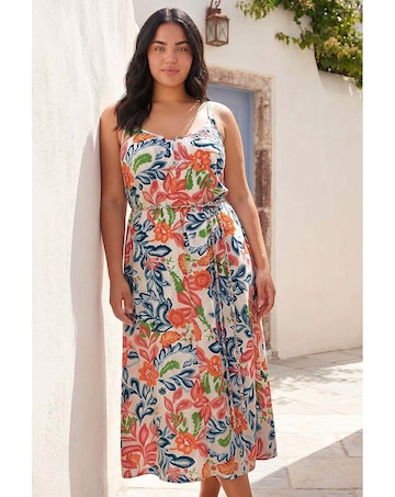 Roman Curve Print Plait Belt Midi Dress
