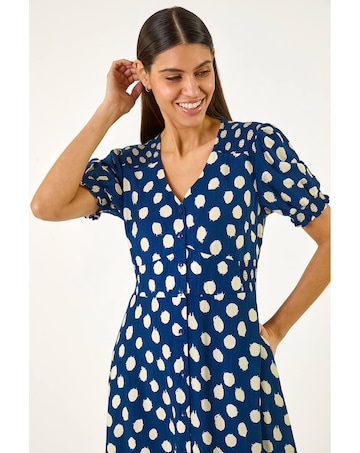 Roman Spot Print Button Midi Dress