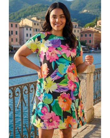 Roman Curve Leaf Stretch Pocket Dress