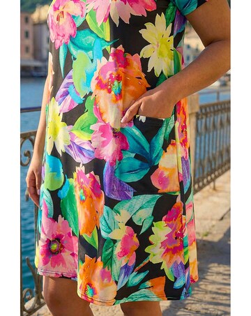 Roman Curve Leaf Stretch Pocket Dress