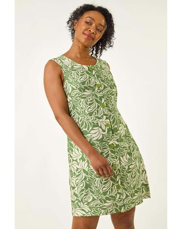 Roman Petite Leaf Buttoned A-Line Dress