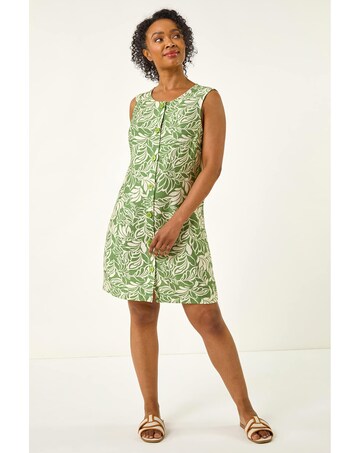 Roman Petite Leaf Buttoned A-Line Dress