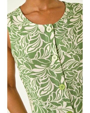 Roman Petite Leaf Buttoned A-Line Dress