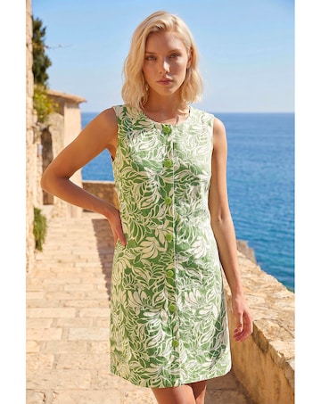 Roman Petite Leaf Buttoned A-Line Dress