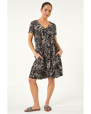 Roman Petite Print V-Neck Swing Dress
