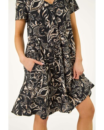 Roman Petite Print V-Neck Swing Dress