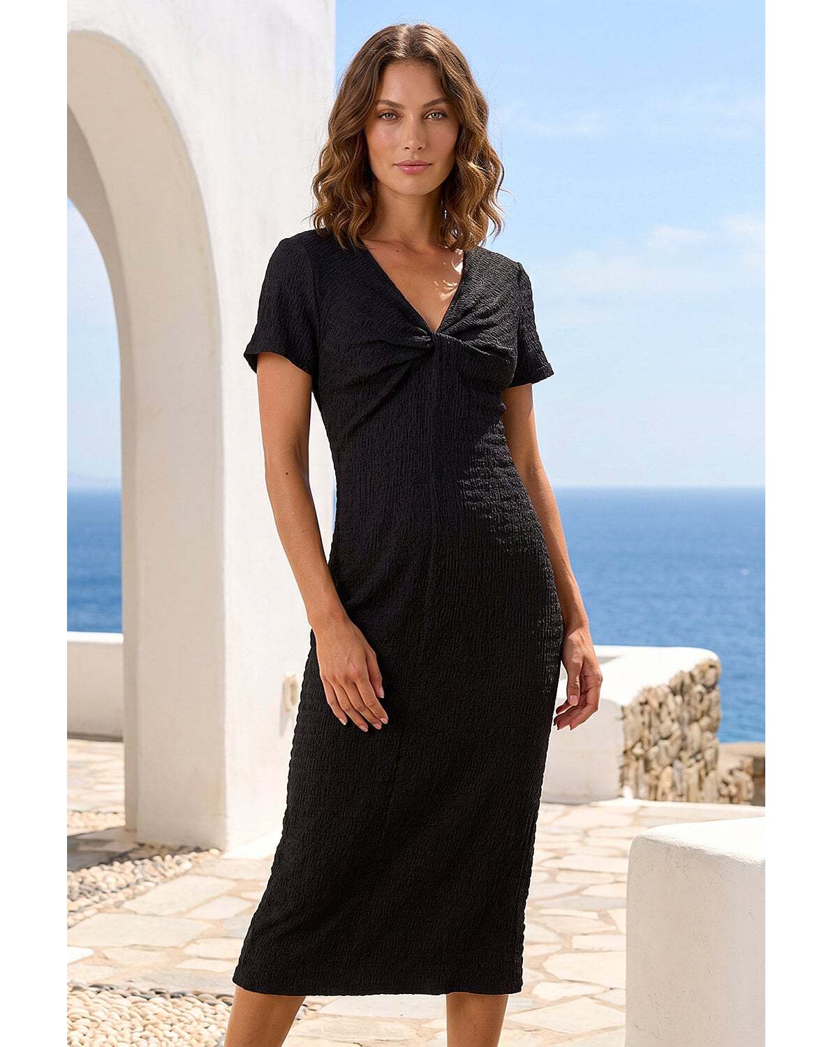 New In - Roman Petite Textured Twist Midi Dress