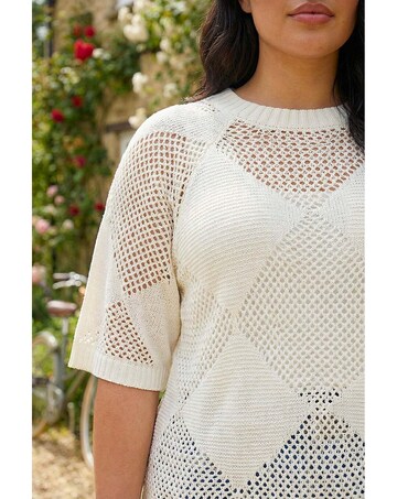 Roman Curve Metallic Diamond Knit Top