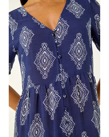 Roman Petite Border Print Tiered Dress